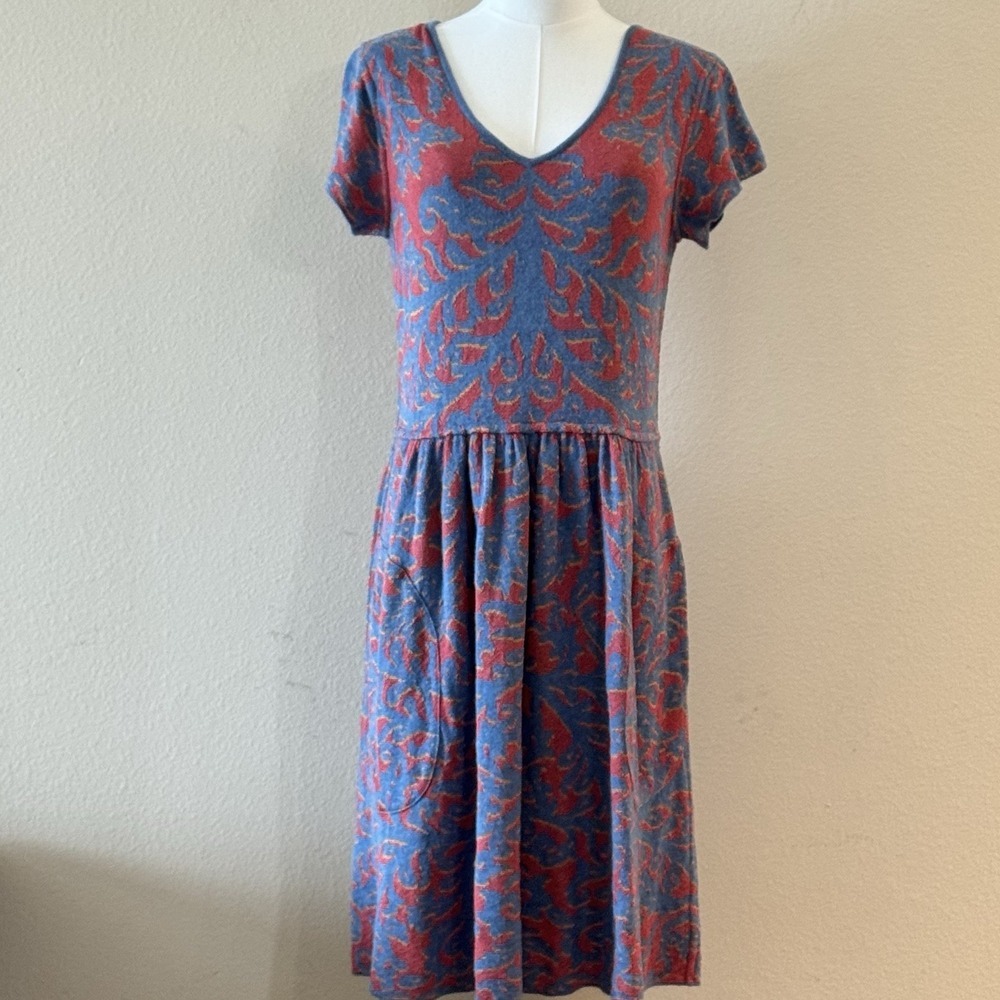 Jacquard Knit Fit Flare Dress Pima Cotton Damask Drop Waist‎ Peruvian Connection